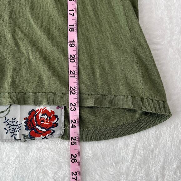 Loft Outlet Green 3/4 Sleeve Blouse with Floral Panel and Tie in Back Size XSP - Picture 8 of 8